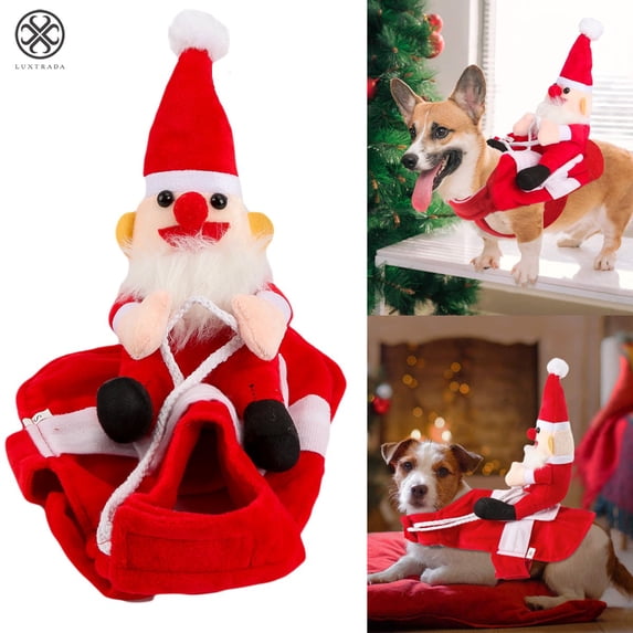 Luxtrada Dog Santa Claus Riding Christmas Costume Funny Pet Cowboy Rider Horse Designed Dogs Cats Outfit Clothes Apparel Party Dress up Clothing Christmas Halloween (Size,XL)