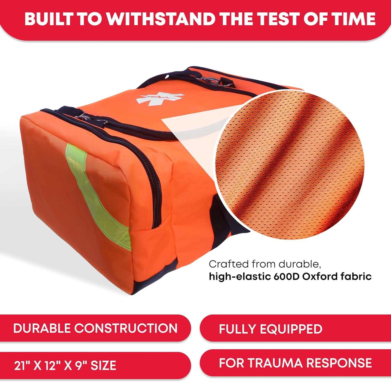 Ever Ready First Aid Filled Large Medic First Responder EMT Trauma Bag, Stocked First Aid Trauma Kit (Orange)