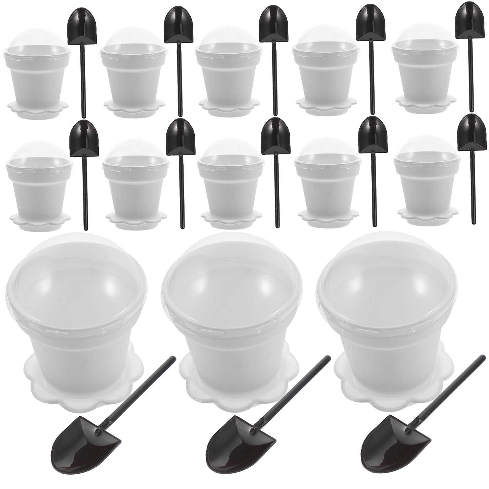HEMOTON Creative Flowerpot Shaped Dessert Cups with Lid and Spoon Set for Yogurt Mousse 20 Pieces White