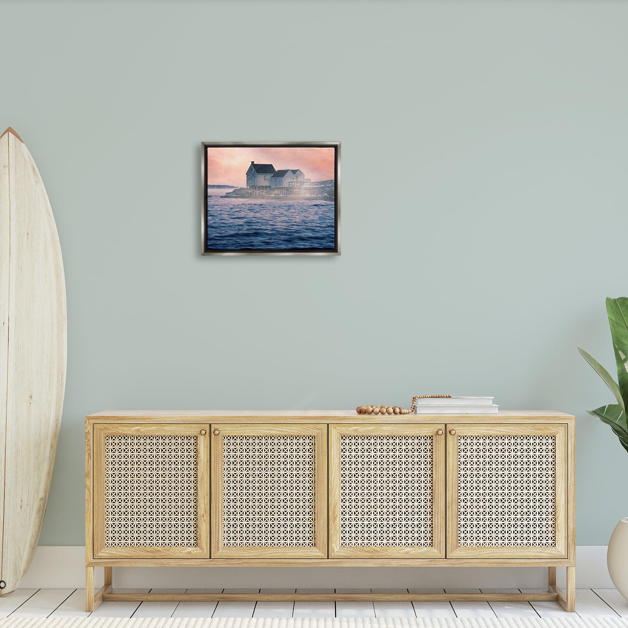 Stupell Coastal Cottage Seaside Ocean Waves Landscape Photography Gray Floater Framed Art Print Wall Art