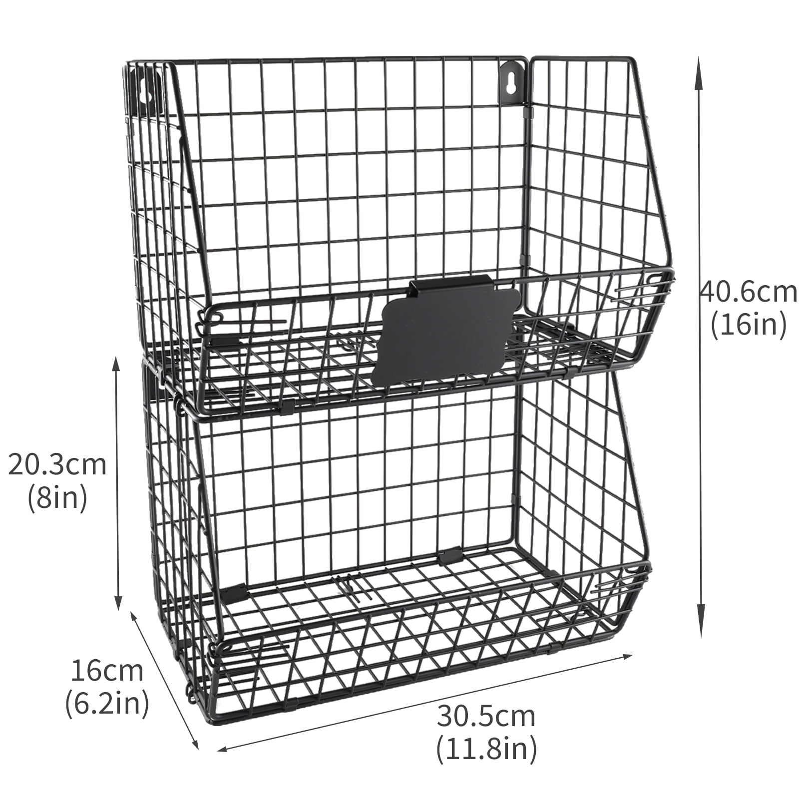 Pethiy 2-Piece Metal Wire  Onions & Potatoes Storage Baskets, Multi-Use Stackable Wall-Mount Produce Storage Set with Custom Labels