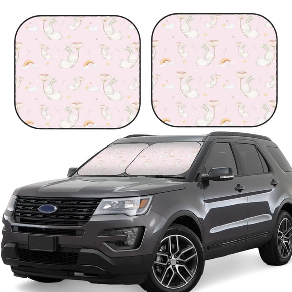 Saiise Imperméable et Lapin pour Voiture Pliable Pare-Soleil (Lot de 2) Offre Protection Solaire avec un Design Pliable Facile pour Pare-Brise Pratique-Grand
