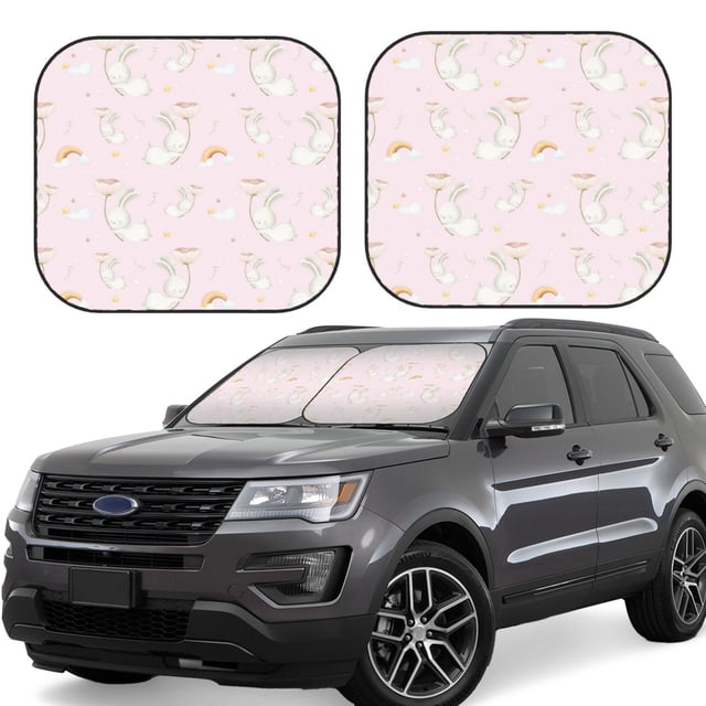 Wukai Rainboe And Rabbit Car Front Windshield Sun Shade,Sun Visor Shield Block Automotive Interior Protector Blocks UV Rays-Small