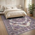 thumbnail image 3 of ODIKA 8'x10' Washable Area Rug Purple Blooms Delicate Motif Surrounded Botanical Tasseled Beige for Dining Room, Large Office, Lounge, Non-Slip Chair-Friendly Mat, 3 of 7
