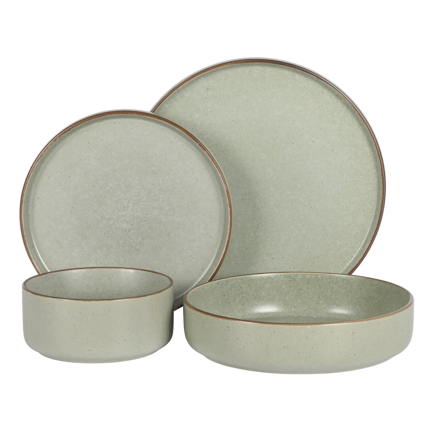 Gibson Elite Gelston Stoneware Matte Reactive Glaze 16 Piece (Service for 4) Plates and Bowl Dinnerware Set - Green