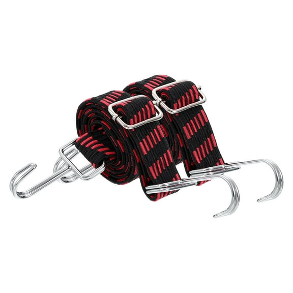 Uxcell 2 Pack Adjustable Bungee Cords with Hooks, 39 Inch Flat Heavy Duty Elasticity Straps Rubber Bungee Cords with Buckle for Outdoor, Camping, Tarp, Bike Rack, Luggage, Black Red
