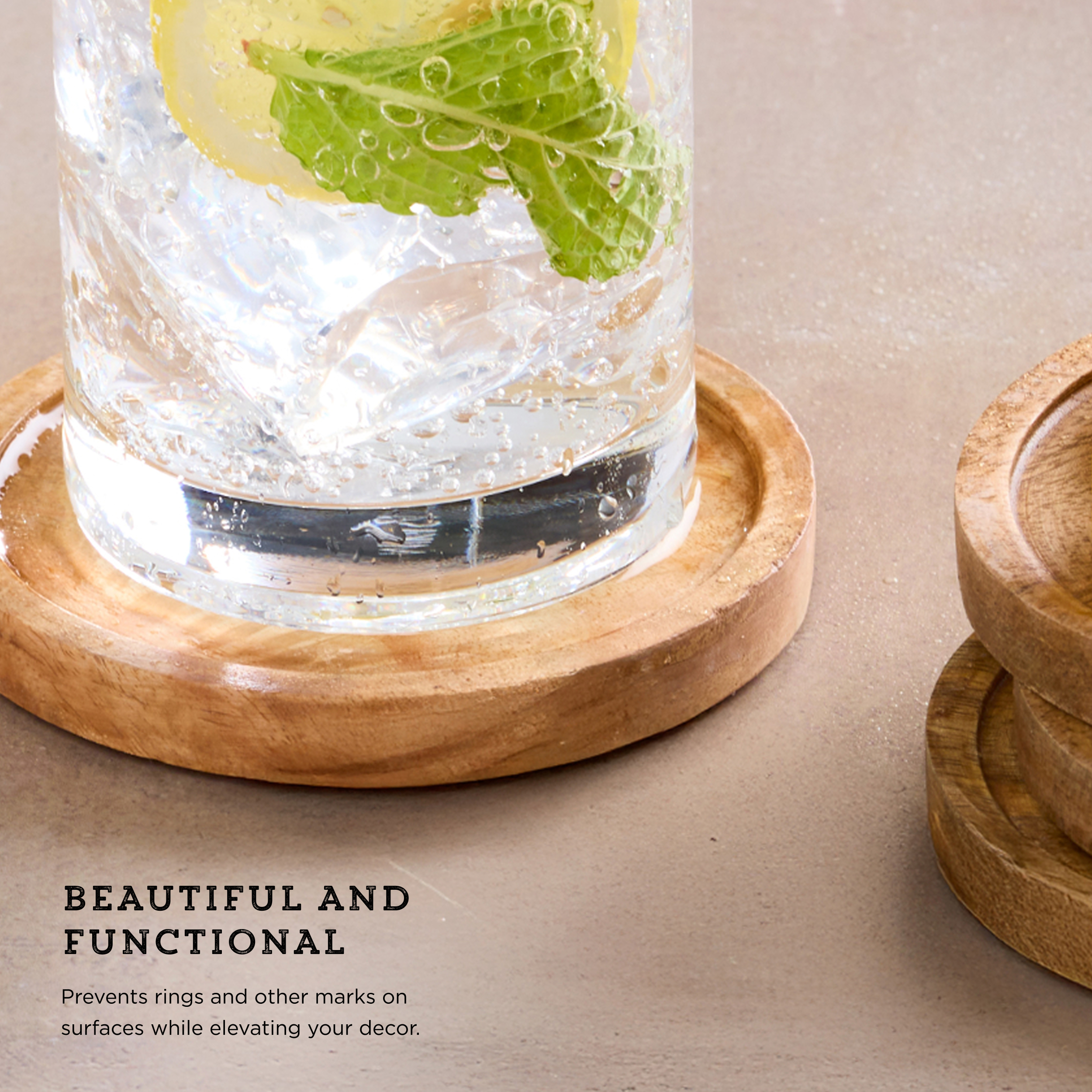 Kamenstein 4 Piece Round Acacia Coaster Set with Recessed Center