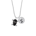 thumbnail image 2 of Delight Jewelry Silvertone Large Black Resin Skull with AB Crystals Silvertone Script Initial Disc - I - Charm Necklace, 20"+3", 2 of 4