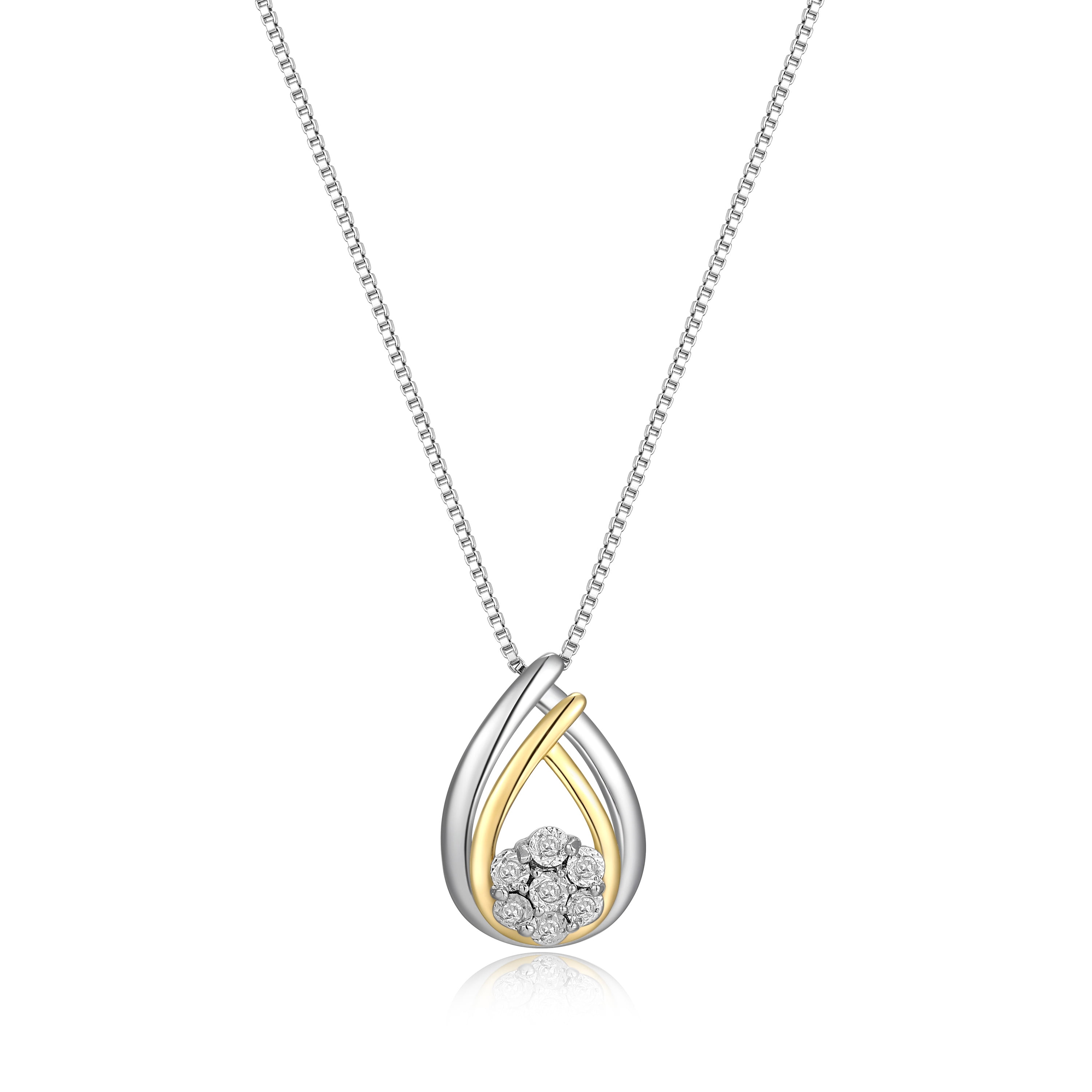 Forever Facets 1/10 cttw Diamond Teardrop Earring and Pendant Set in Two-Tone Sterling Silver, Adult Female