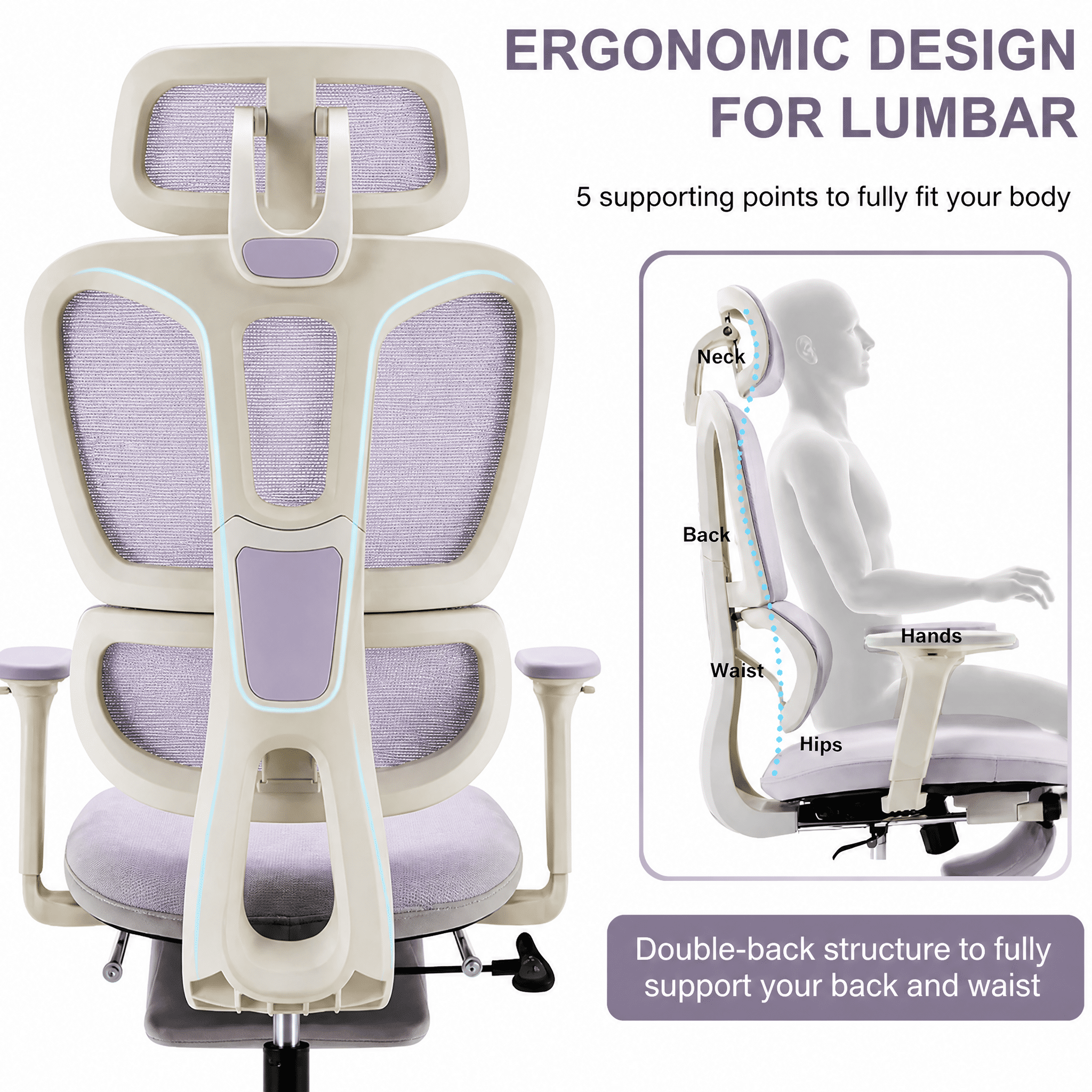 Ergonomic High Back Mesh Office Chair with Retractable Footrest, 2D Headrest & 4D Armrest, 90°-135° Reclining Sponge Cushion Computer Desk Chair