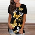 thumbnail image 2 of Blusa de manga corta con estampado digital de mariposa y cuello redondo informal para mujer Pompotops  hkajfhjk459642, 2 of 5