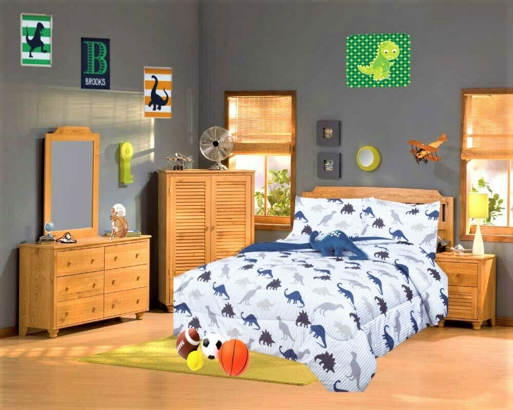 8PC BED IN BAG COMPLETE FULL COMFORTER SET DINOSAUR WHITE ...
