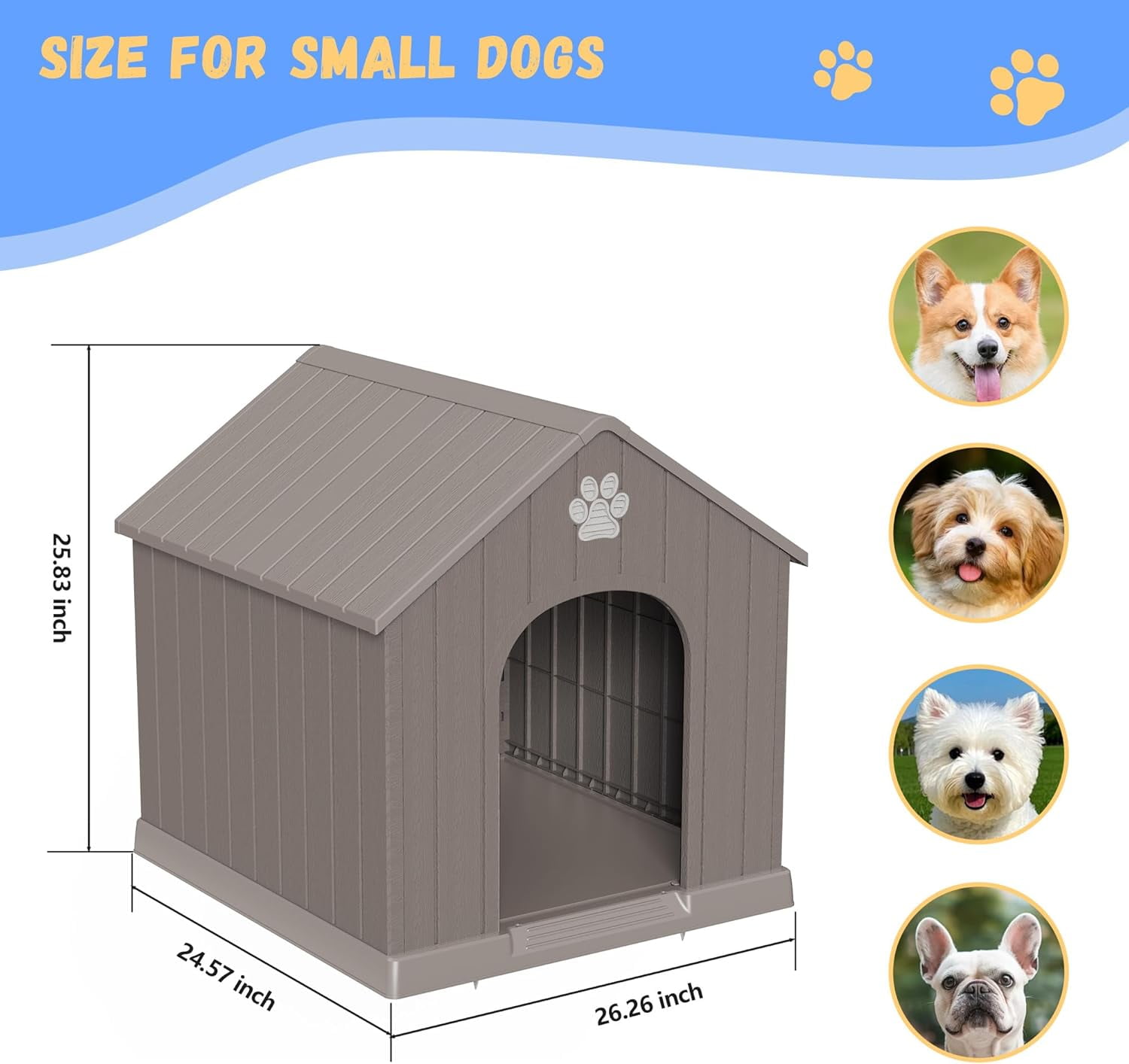 38 Inch Large Dog House with Waterproof- Indoor & Outdoor Pet Shelter for Small to Large Dogs, Easy Clean & Quick Assembly,Grey