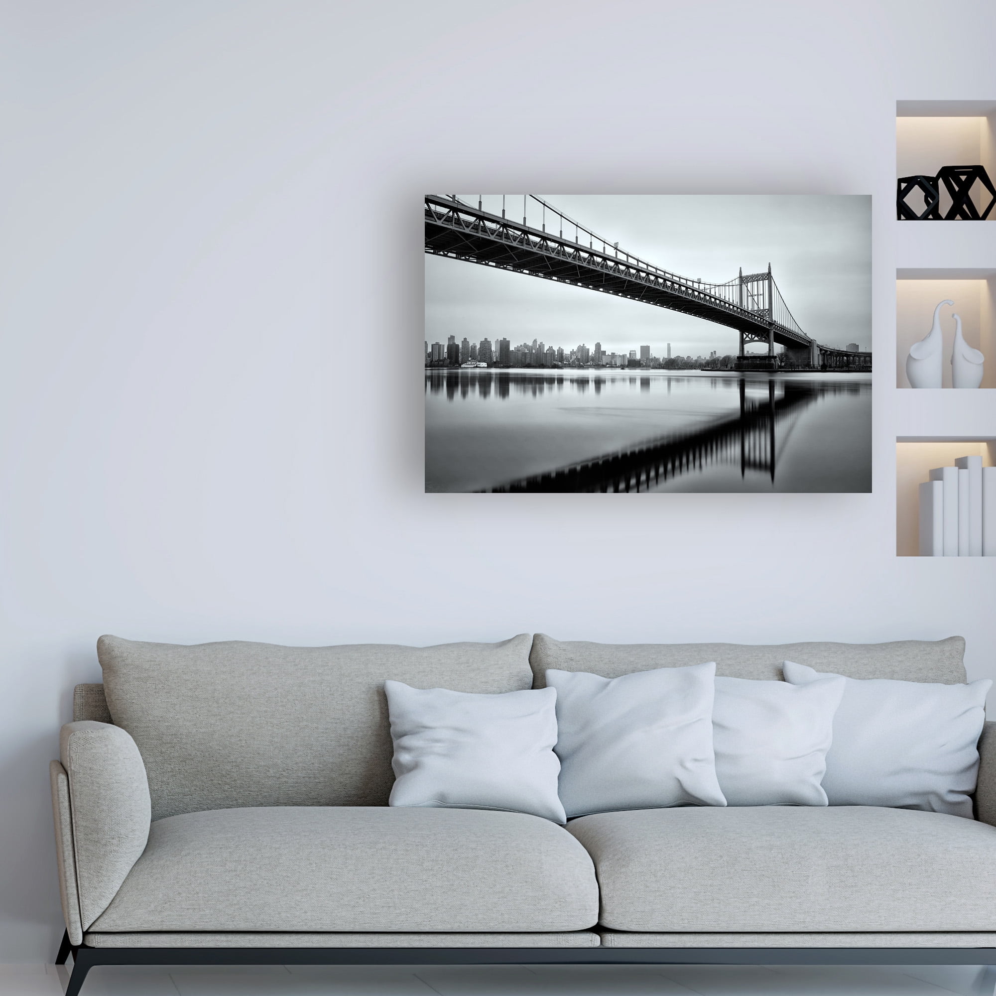 Trademark Fine Art 'Under the RFK Bridge B&W' Canvas Art by David Ayash