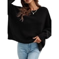 thumbnail image 3 of Blotona Women Autumn Loose Knitwear Solid Color Long Sleeve Round Neck Slit Hem Elegant Sweater, 3 of 10