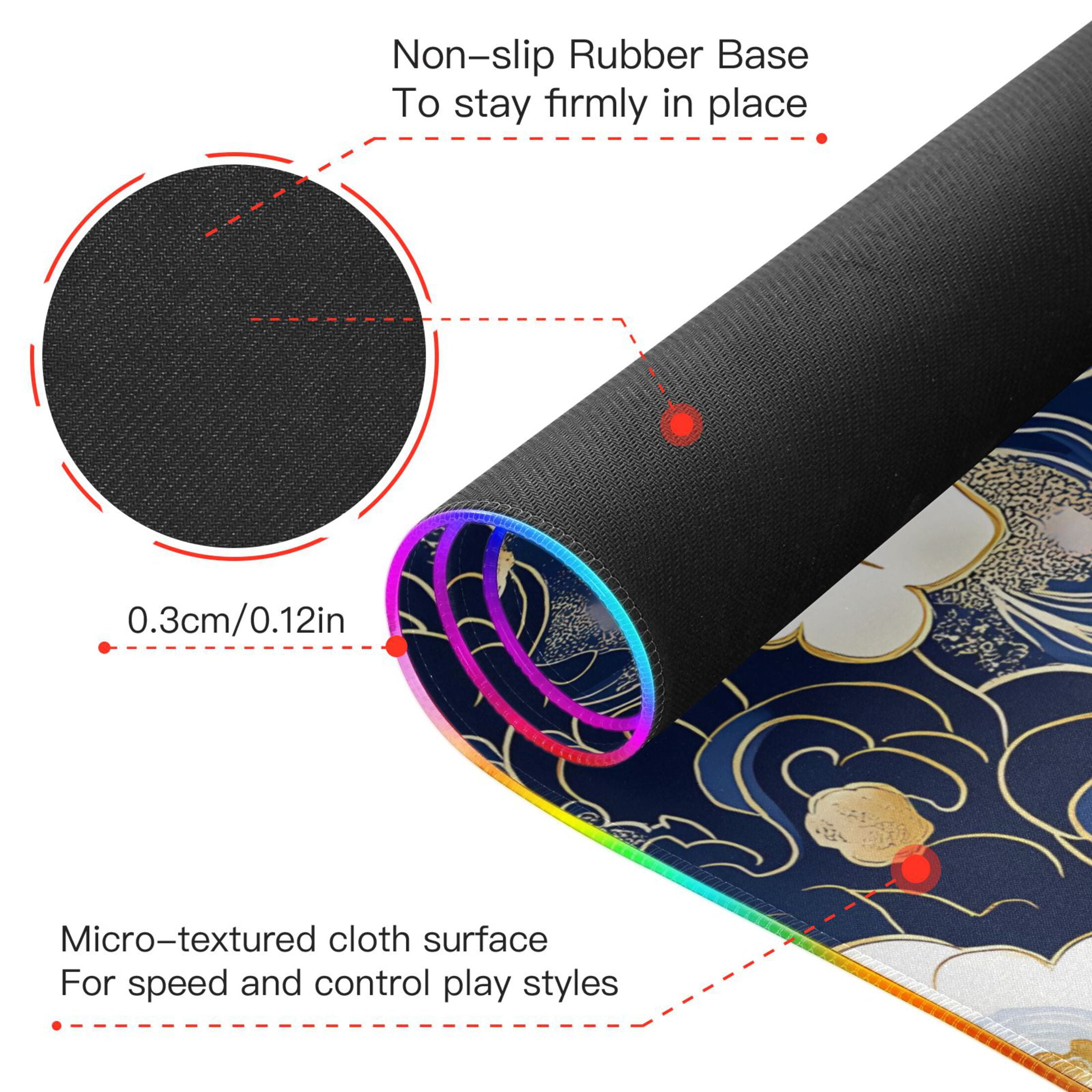 RGB Gaming Mouse Pad 15W Wireless Charging Large Waterproof Desk Mat 13 Light Modes Mousepad 31.5x11.8 Blue Cloud White Flower
