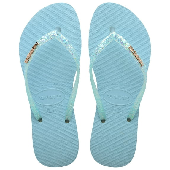 Havaianas Women's Slim Glitter Flourish Flip Flop Sandals, Nautical Blue, Size 11/12
