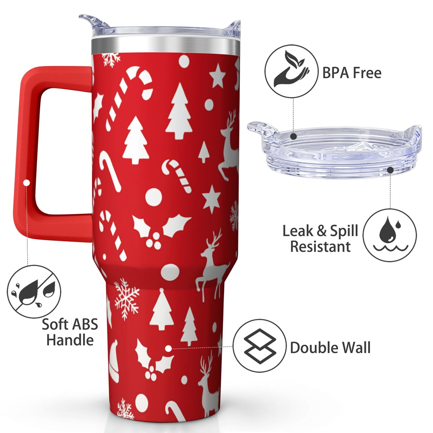 1pc 40 oz Christmas Tumbler with Lid and Straw Stainless steel Insulated tumblers Cute water bottle Travel/Gym coffee tumbler Gifts for Women/men