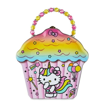 Hello Kitty Cupcake Shaped Easter Tin Carry All, 1 Count Beaded Handle, Sanrio