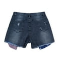 thumbnail image 4 of FAKKDUK Women's Denim Shorts 5" Ripped Hem Elastic High Waist Button Zip with Pocket Shorts Jeans for Women Casual Hot Jean Shorts for Summer Slim Fit Independence Day,XL, 4 of 7