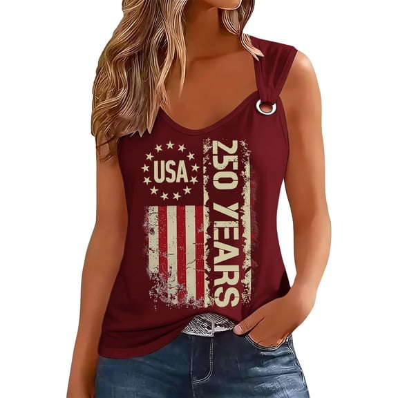 WEIWEN 250 Anniversary USA Shirt Women Sleeveless 4th of July Shirts Womens America Flag Tshirt 250th Patriotic Tee Tops , XL
