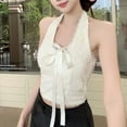 thumbnail image 2 of Women's Y2K Lace Trim Halter Tank Top - Sexy V Neck Backless Crop Top Tie Front Camis Sleeveless Summer Going Out Streetwear Casual Slim Fit Tee, 2 of 3
