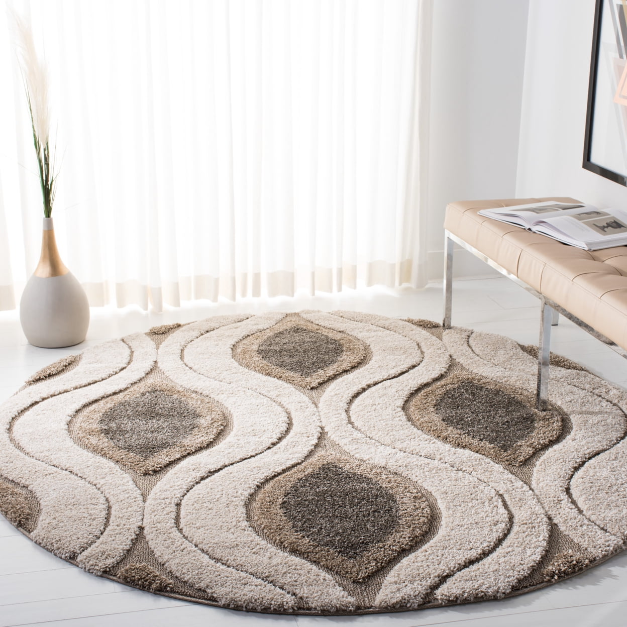 SAFAVIEH Florida Declan Geometric Swirls Shag Runner Rug, Cream/Smoke, 2'3" x 10'
