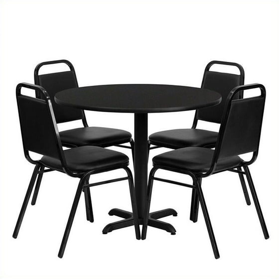 Flash Furniture 36 Round Black Laminate Table Set With 4 Tzoidal Back Banquet Chairs