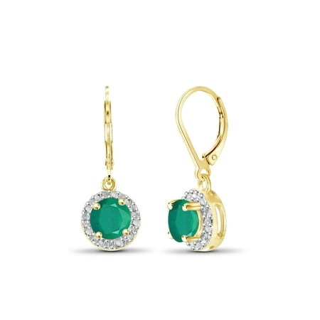 1 Carat T.G.W. Emerald and White Diamond Accent 14kt Gold Over Silver Halo Earrings