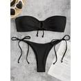 thumbnail image 4 of ZAFUL Women Swimsuit Tie Side Crinkle Bandeau Bikini Swimwear Black S, 4 of 7