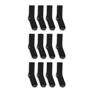 Athletic Works Men's Crew Socks, 12-Pack, Black