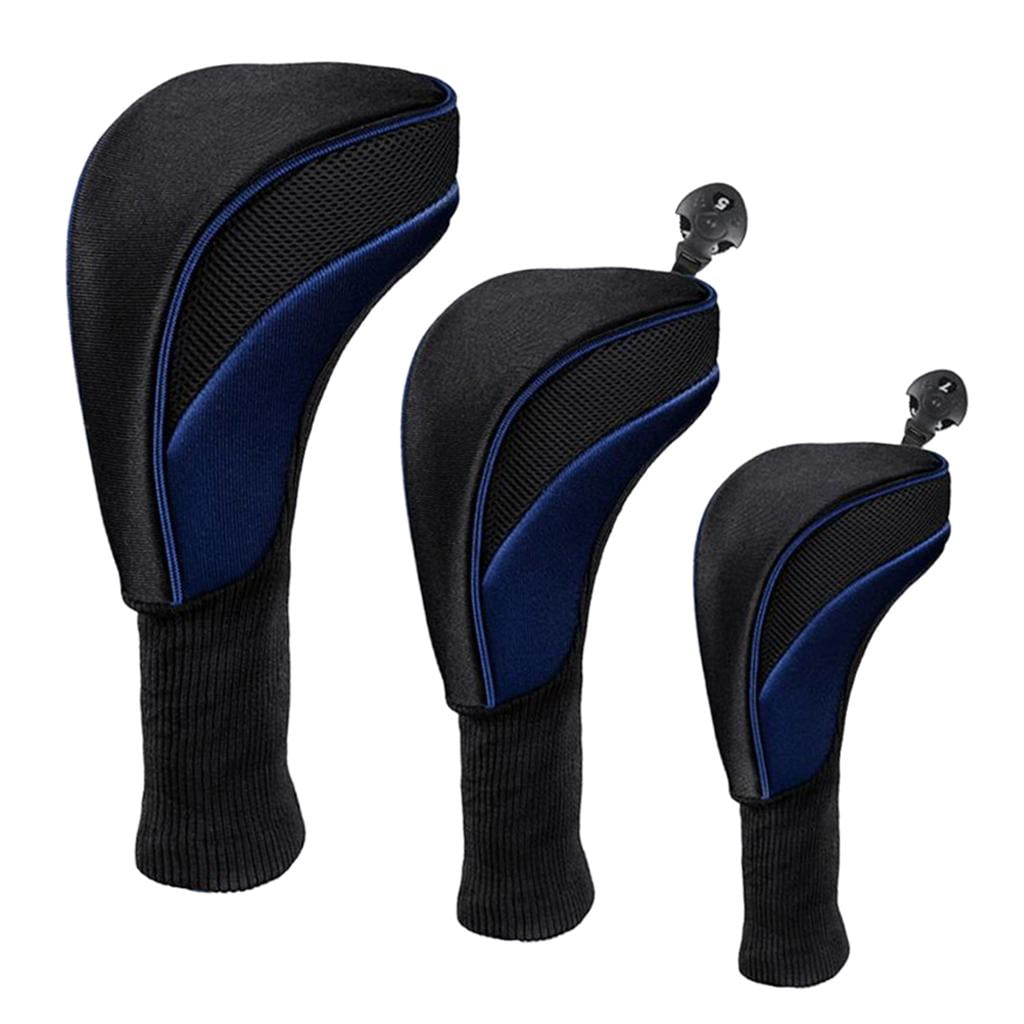 3Pcs Golf Cover Driver Headcover Mesh Long Neck Protector Covers - Blue, 31cm