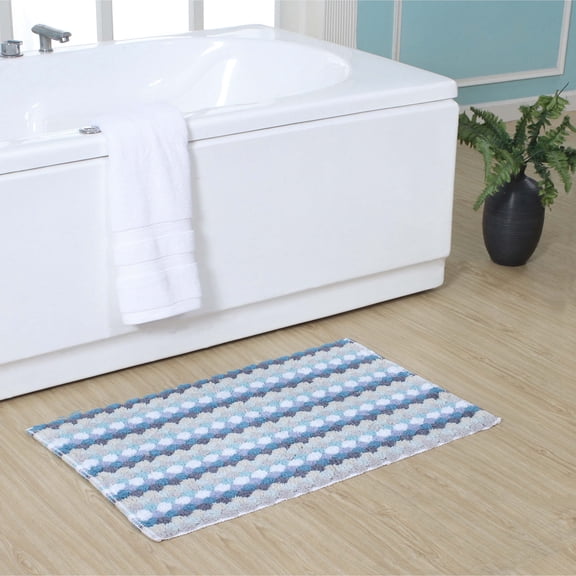 Home Weavers Orion Collection 100% Cotton Bathroom Rug, Non Slip Bath Mat Water Absorbent Soft Shaggy Mat Machine Washable, Thick Plush Rugs for Shower - 20"x32", Blue