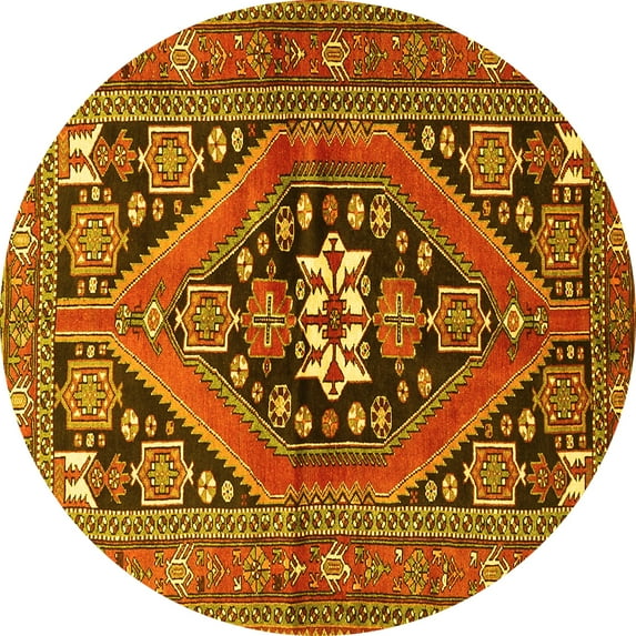 Ahgly Company Machine Washable Indoor Round Persian Yellow Traditional Area Rugs, 6' Round