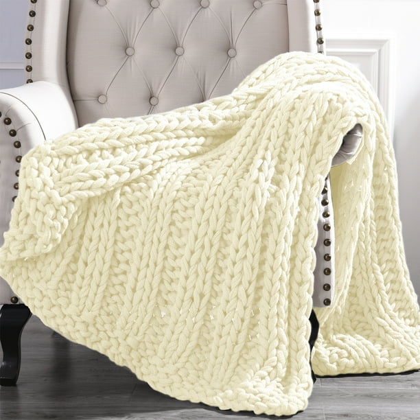 Cottage Lane Chunky Knit Acrylic Throw Blanket, 50" x 60", Ivory