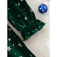 thumbnail image 6 of FAOWME Big Kids Girls Plush Dress Long Sleeve Star Print Ruffle Hem Bow Tie Belt Stylish Elegant Dresses For Autumn Winter Holiday Party Green 7-8 Years, 6 of 8
