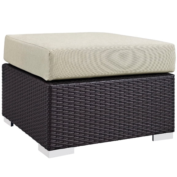 HDLNM Outdoor Fabric Square Ottoman Synthetic Rattan Weave Aluminum Frame Espresso Beige