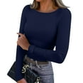 thumbnail image 2 of CCRFTGI Womens Shirts Long Sleeve Thermal Sherpa Lined Baselayer Tops Premium Comfort Slim Fit Underwear Shirt Fall Winter Cold Weather Scoop Neck Pullover Tops Dark Blue S, 2 of 9