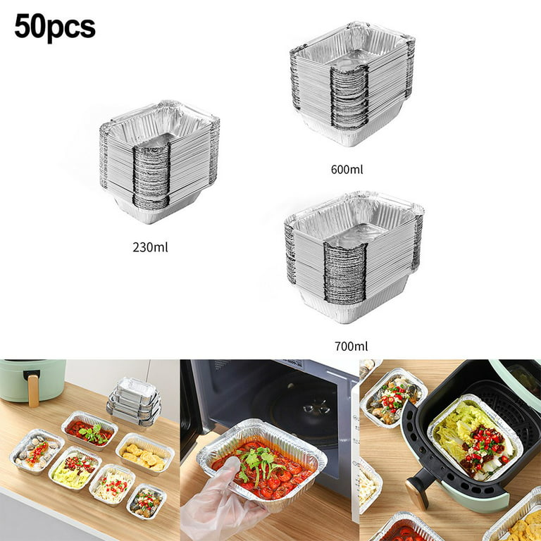 50pcs Rectangular Tinfoil Tray BBQ Special Thickened Bowl Takeaway Baking  Disposable Aluminum Foil Packaging Box Kitchen Tools