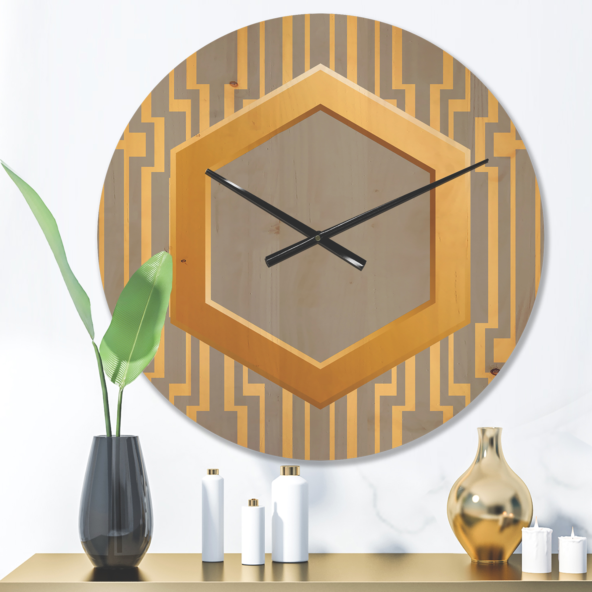 Designart 'Traditional Gold and Grey design ' Shabby Chic Wood Wall Clock