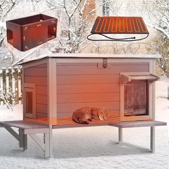 Aivituvin Insulated Outdoor Cat House Heavy-Duty 3 Layer Weatherproof Wooden Shelter with Thermal Liner Openable Roof & Escape Doors for 1-3 Cats Gray