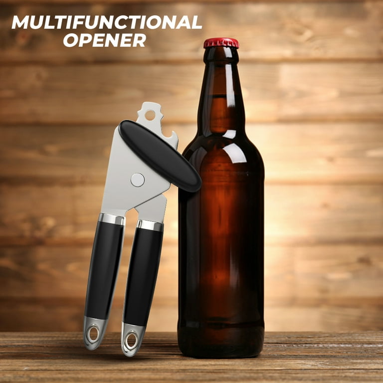 Can Opener, Kitchen Stainless Steel Heavy Duty Can Opener Manual Smooth Edge Durable Food Safe Cut Tool 3-in-1 Tin Beer Jar Bottle Opener Hand Grip