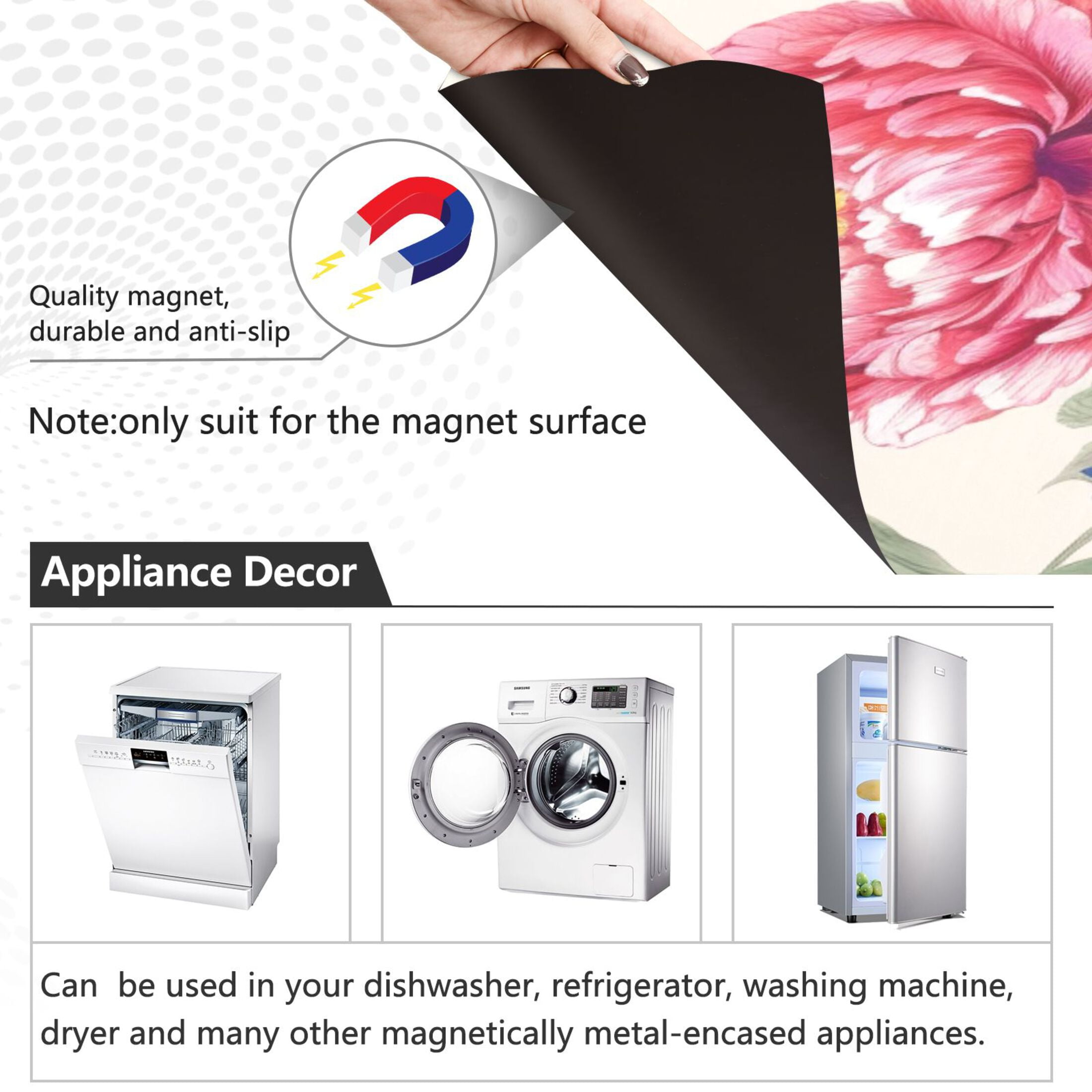 Flower Butterfly Magnetic Dishwasher Cover Magnet Refrigerator Dishwashers Sticker Kitchen Decorative Art Panel Decal 23"x26"