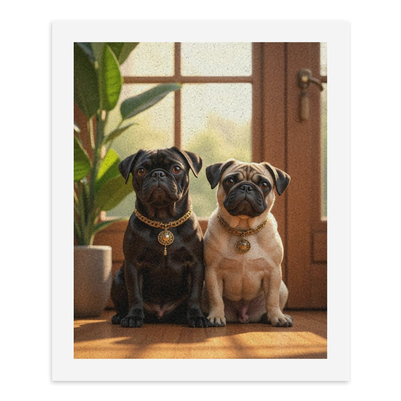 Paint By Numbers Kit for Adults Beginner - DIY Pug Pair Adorned Elegance Sunlit Room Canvas Painting Kits for Adults, Frameless Paint By Number for Adults for Home Wall Decor 16x20 Inch