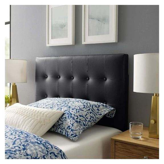 Emily Tufted Button Faux Leather Upholstered Twin Headboard in Black