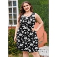 thumbnail image 2 of SHOWMALL Women's Plus Size Midi Dress Summer Floral Midnight White Floral 1X Casual Sleeveless Scoop Neck Flowy Pleated knee-length Sun Beach Boho Elegant Girls Babydoll Swing Dresses with Pockets, 2 of 10