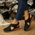 thumbnail image 2 of Rokment Women's Orthopedic Wedge Sandals with Arch Support Spring Summer Fashion Comfortable Flower Hollow out Leather Closed Toe Casual Platform Mid Heel Beach Walking Dress Shoes Black Size 6, 2 of 7