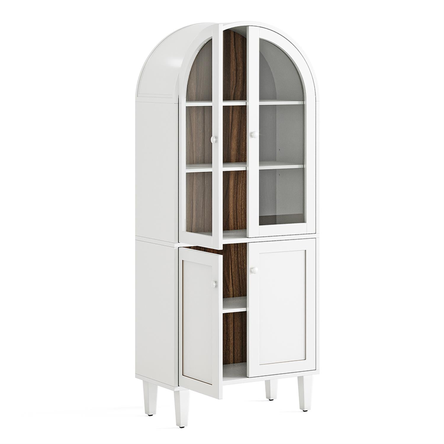 Demi Bonn 5 Tier Arched Bookcase, 68" Tall Wood Display Bookshelf Storage Cabinet Pantry Organizer for Bedroom, Living Room, White