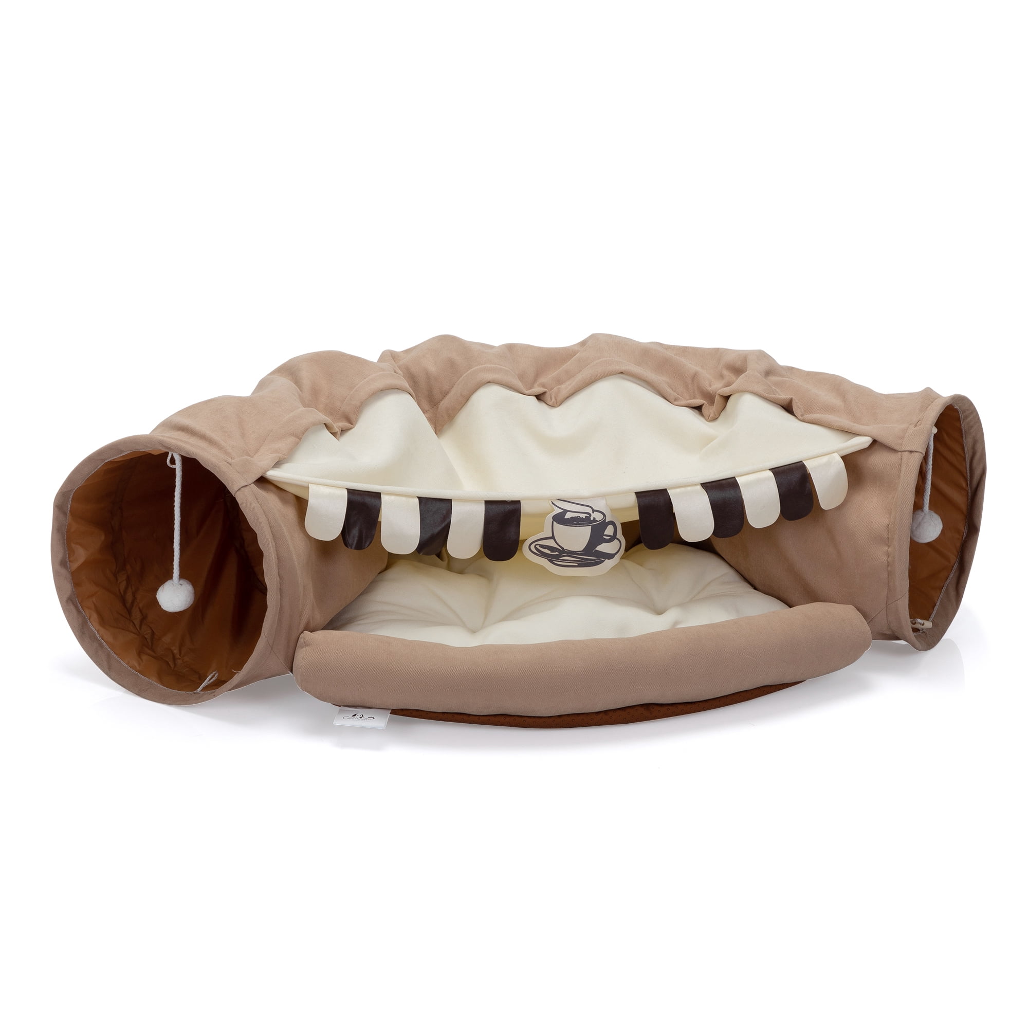 Pefilos 49 Inch Large Cat Tunnel Bed for Indoor, Cat Tube with Collapsible Washable Cat Bed, Cat Toys for Small Medium Kitty City, Brown