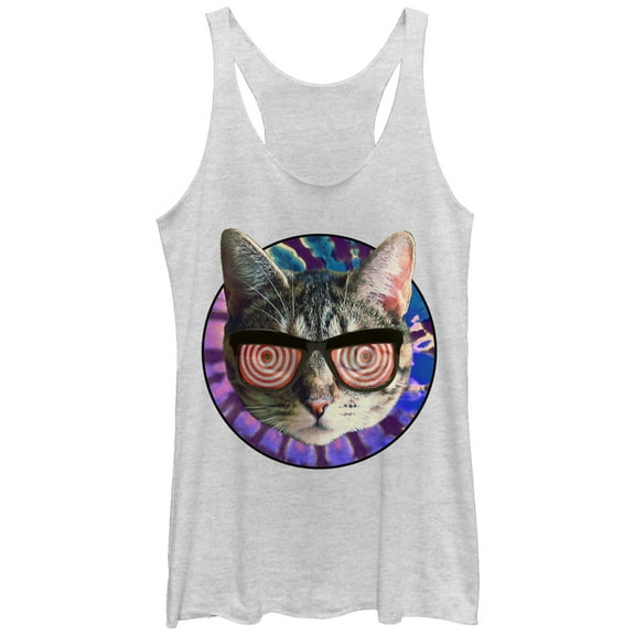 Women's Lost Gods Hypnotic Glasses Cat Racerback Tank Top White Heather Medium